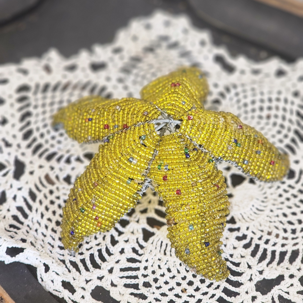 Beautiful Beaded Yellow Rainbow STARFISH Decor - Unique Piece
